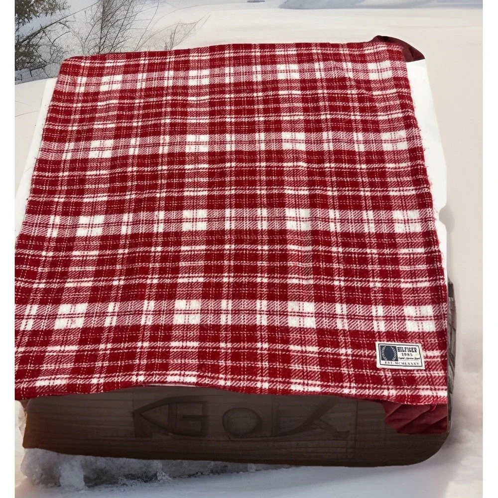 READ‎ TOMMY HILFIGER 24x24 Throw Pillow Cases ONLY Red White Plaid Cottage Guest